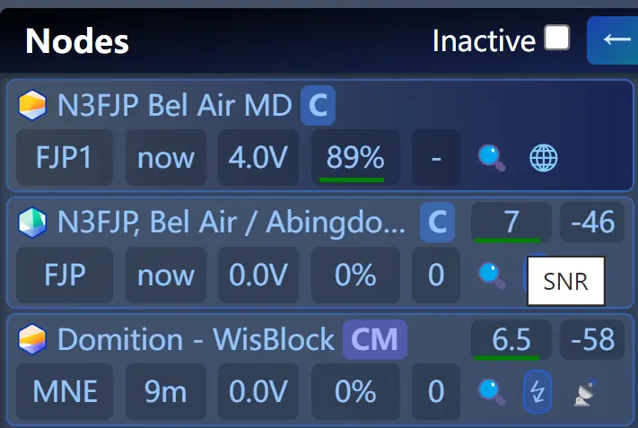 MeshSense 信号面板:Meshtastic 节点 SNR 与 RSSI 指标展示
