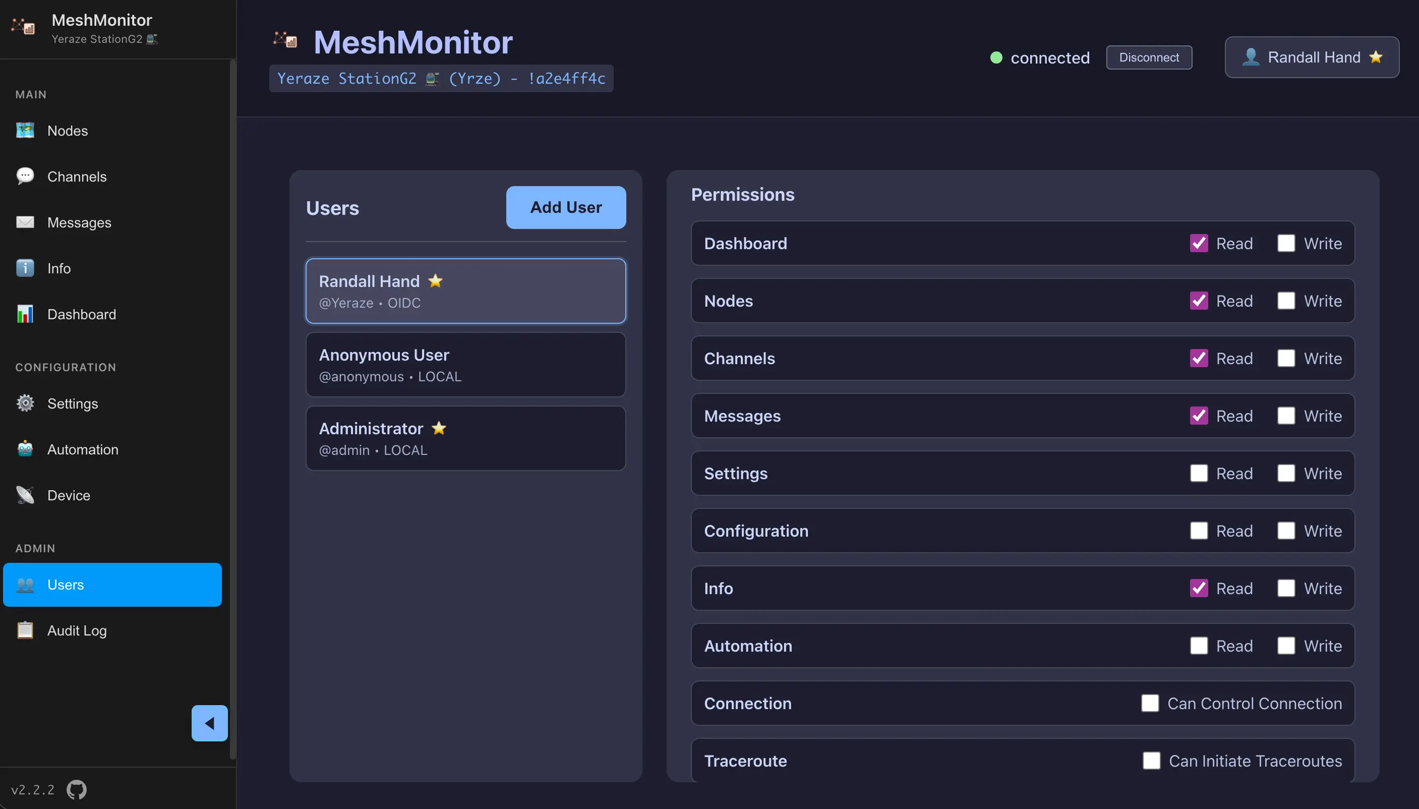 MeshMonitor 用户与权限管理:账号、角色与登录信息