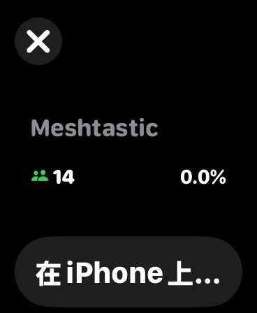 Apple Watch 上的 Meshtastic 即时摘要显示在线节点数量和频道利用率
